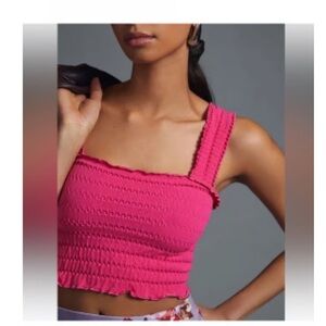 Anthropologie The Regan Smocked Square Neck Tank in raspberry Size small
